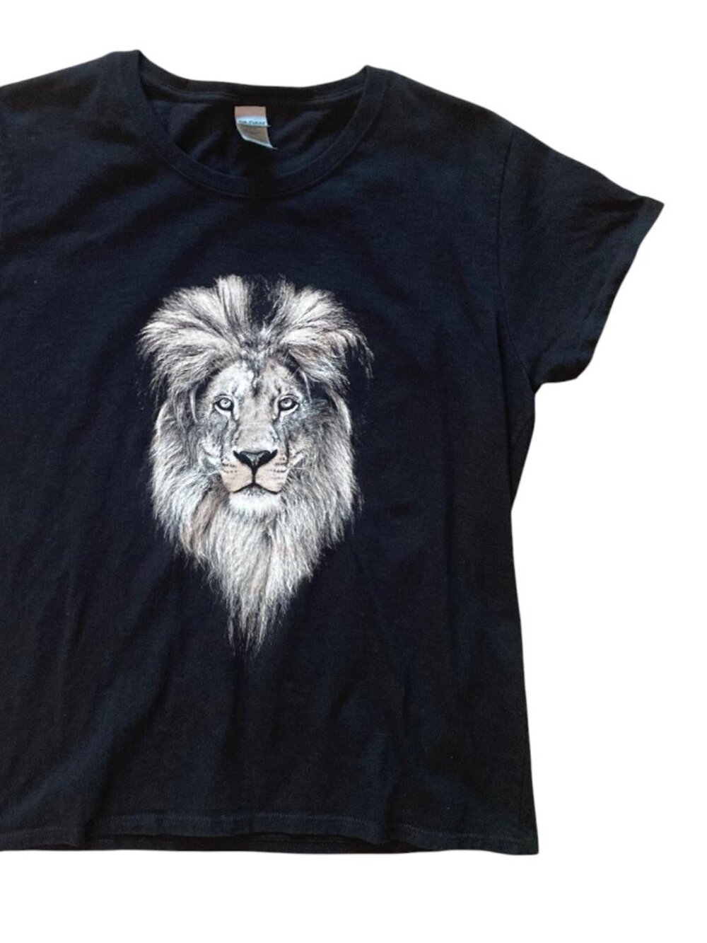 Women's Lion Face Graphic Tee T-Shirt BLACK Size XL